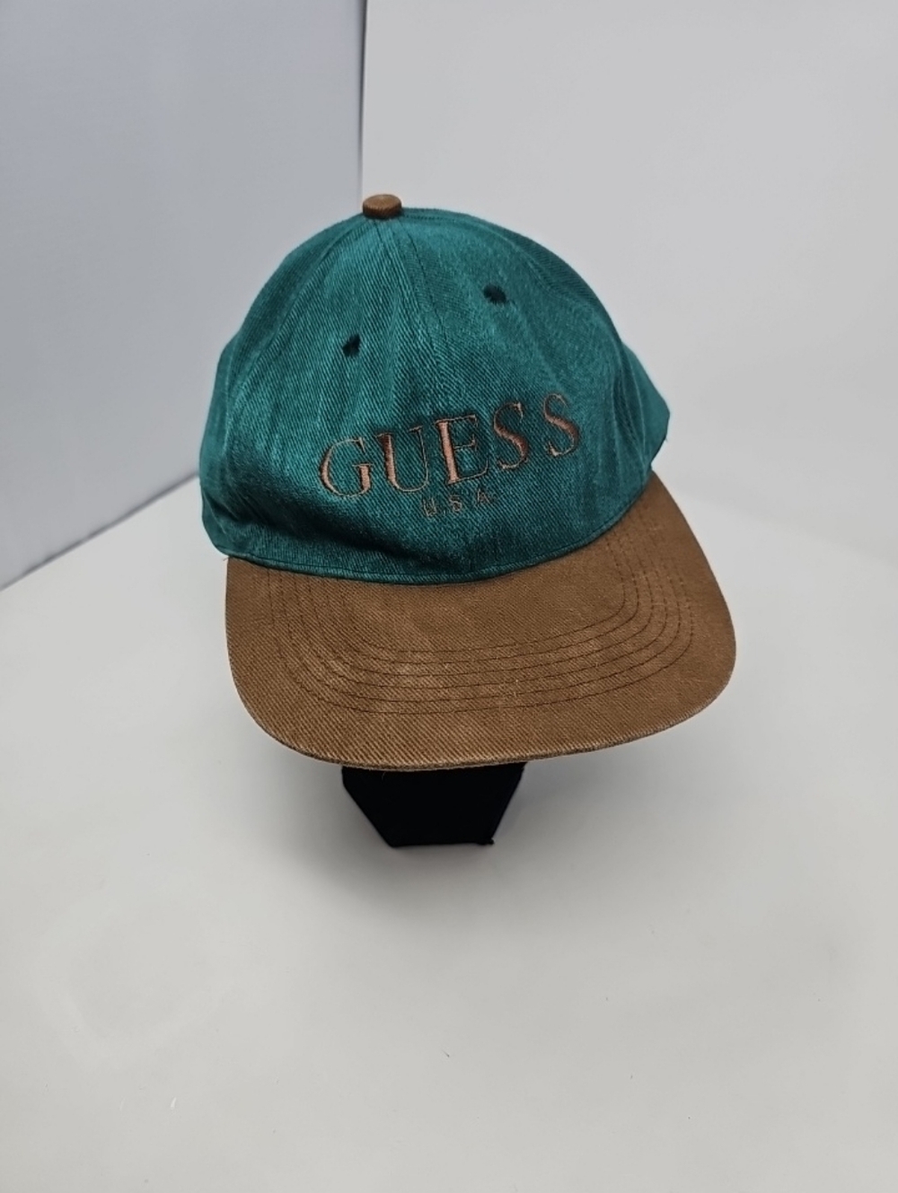 GUESS Teal and Brown Two-Tone Cap with Embroidered Logo